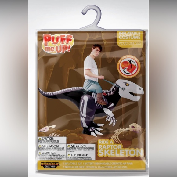 Spooktacular RIDE A RAPTOR 🦖SKELETON Puff me Up! Skeleton Raptor 🦖 Inflatable - Picture 7 of 8